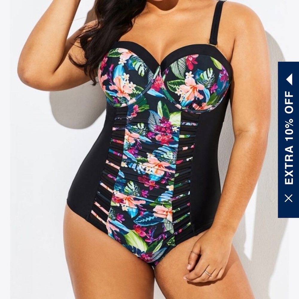 NWOT Floral Black Women's One Piece Swimsuit (First Pic Shows How It Looks)